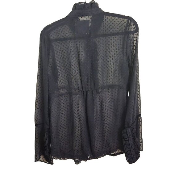 Joseph Ribkoff Vintage Sheer 100% Silk Black Swiss Dot Ruffled Blouse Size L* - Picture 2 of 6